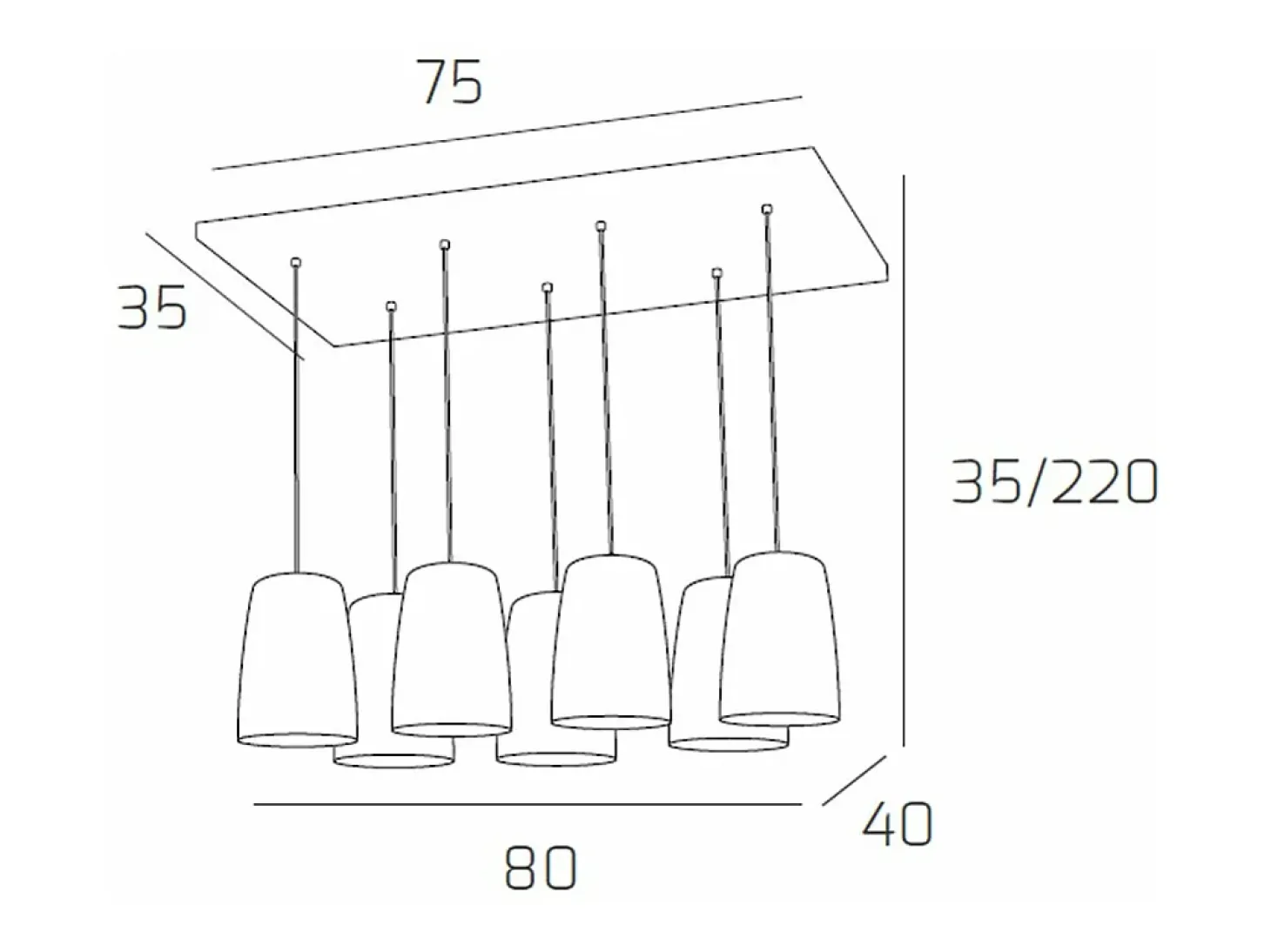 Sospensione Cromo Rettangolare 7 Luci (3 Am+2 Ra+2 Cr)
