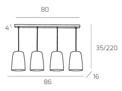 Sospensione Cromo Rettangolare 4 Luci (2 Am + 2 Ra)
