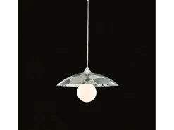 Sospensione Diam.40 cm 1 Luce Plastica Vetro Serigrafato Bianco e Grigio Serie Trapezio
