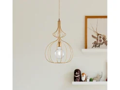 Sospensione Industrial 1 Luce Olimpia Gabbia Ferro Laccato Oro