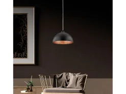 Sospensione Industrial 1 Luce Marcus In Ferro Laccato Nero E Rame Diam 35