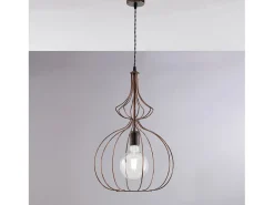 Sospensione Industrial 1 Luce Olimpia Gabbia Ferro Laccato Nero E Rame