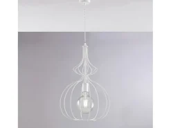 Sospensione Industrial 1Luce Olimpia Gabbia Ferro Laccato Bianco E Argento