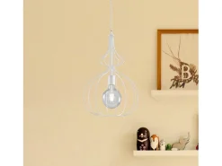 Sospensione Industrial 1Luce Olimpia Gabbia Ferro Laccato Bianco E Argento