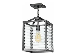 Sospensione Industrial Nordica Louvre Acciaio Canna Di Fucile Vetro 1 Luce E27