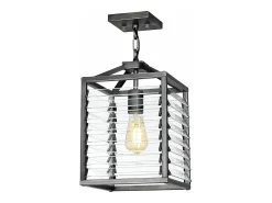 Sospensione Industrial Nordica Louvre Acciaio Canna Di Fucile Vetro 1 Luce E27