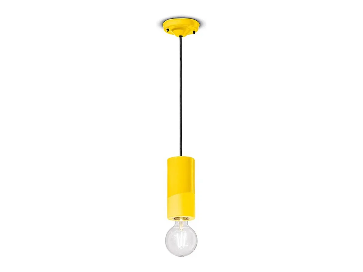 Sospensione Media Vintage Decò Pi Ceramica Giallo Limone 1 Luce E27