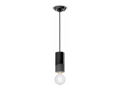 Sospensione Media Vintage Decò Pi Ceramica Nero Carbone 1 Luce E27