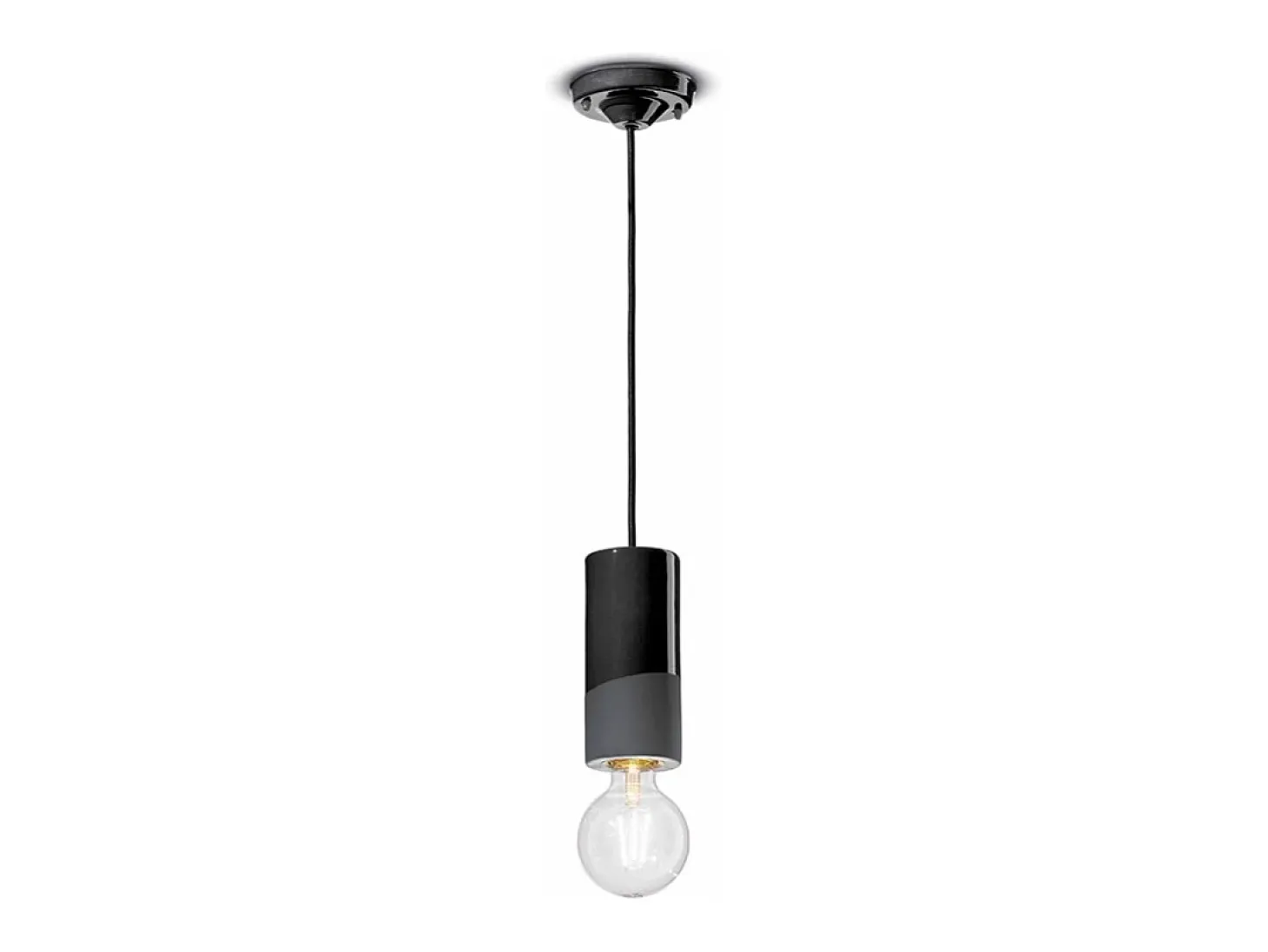 Sospensione Media Vintage Decò Pi Ceramica Nero Carbone 1 Luce E27