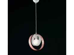 Sospensione Moderna 1 Luce Cerchi Ferro Bianco e Rosa Serie Bolla