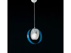 Sospensione Moderna 1 Luce Cerchi Ferro Bianco e Azzurro Serie Bolla