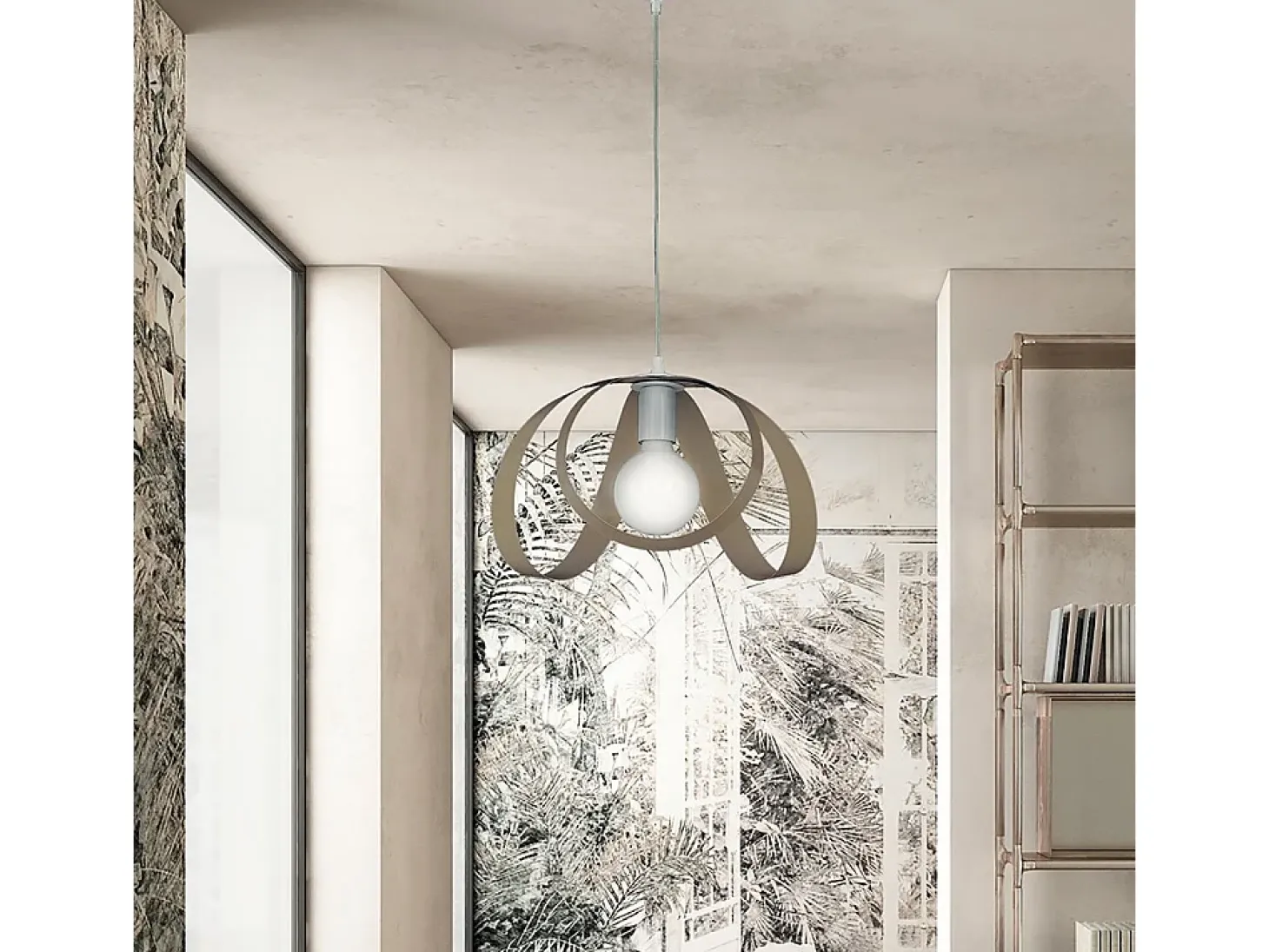 Sospensione Moderna 1 Luce Ferro Laccato Bianco e Tortora Serie Piovra