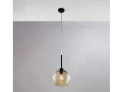 Sospensione Moderna Ankara 1 Luce Ferro Nero Vetro Soffiato Ambra