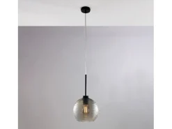 Sospensione Moderna Ankara 1 Luce Ferro Nero Vetro Soffiato Grigio Specchiato