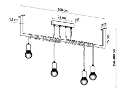 Sospensione Moderna Barra Dritta 4 Luci Nero E27 Lámpara colgante de barra recta moderna 4 luces Negro E27