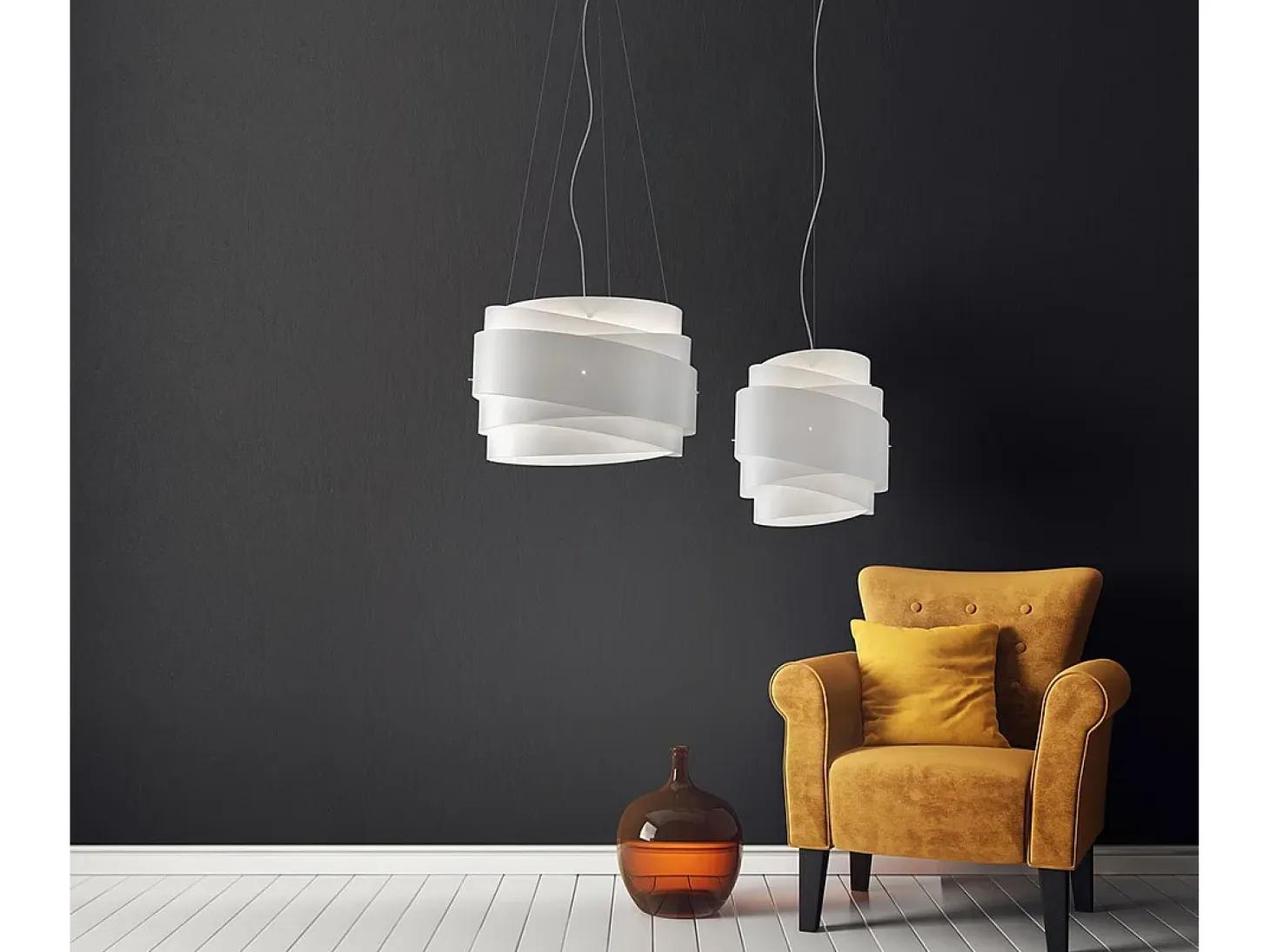 Sospensione Moderna Bea Polilux ® Bianco E Metallo Cromo 1 Luce E27 D60Cm