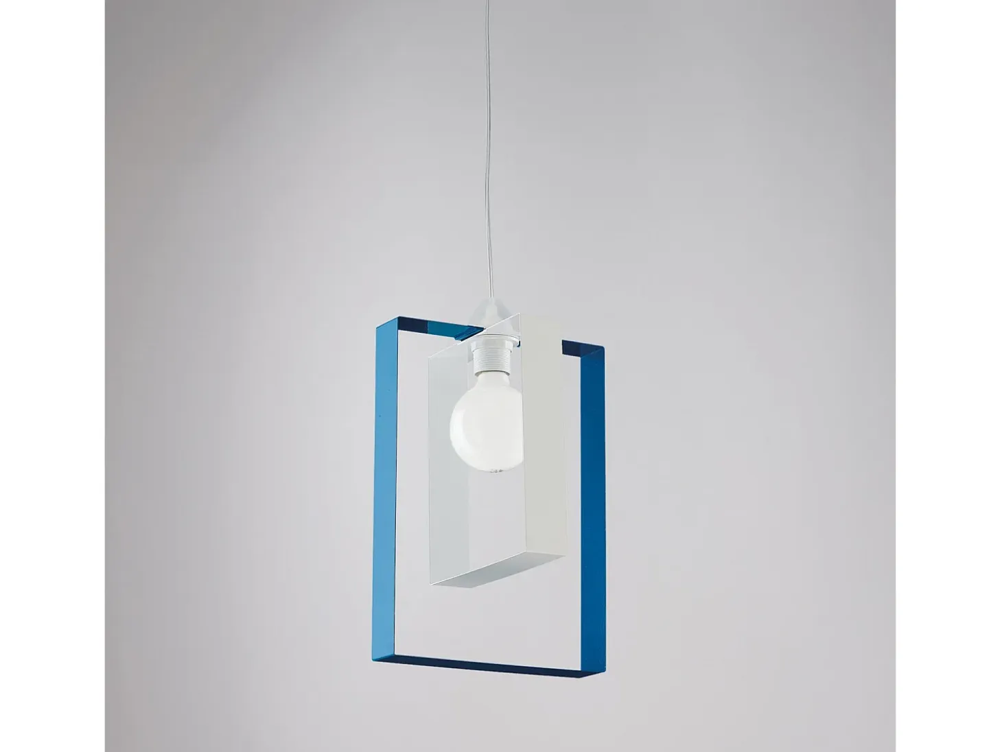 Sospensione Moderna Duplo 1 Luce Ferro Laccato Bianco E Azzurro