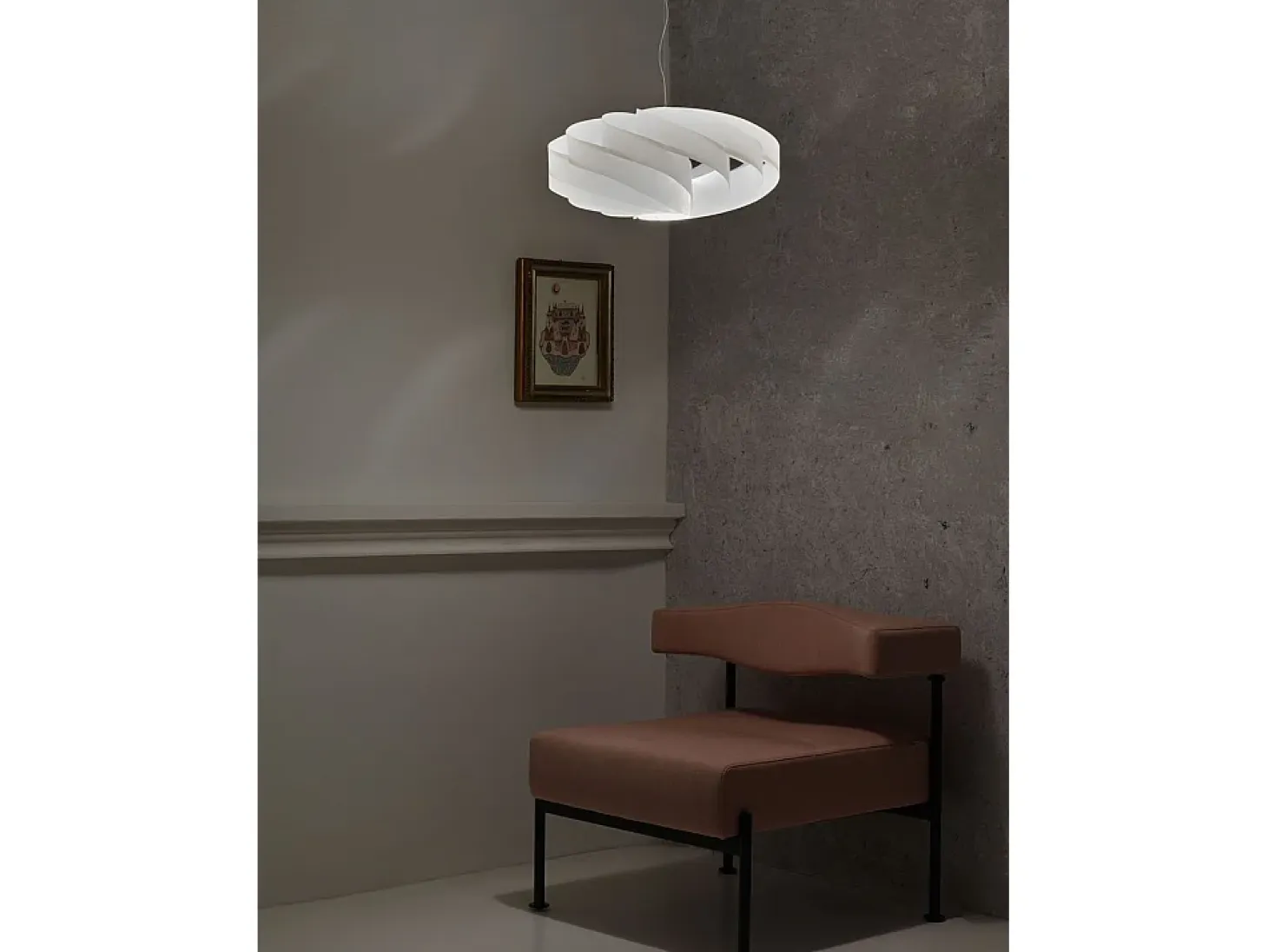 Sospensione Moderna Flat Polilux ® Bianco E Metallo Cromo 1 Luce E27 D50Cm