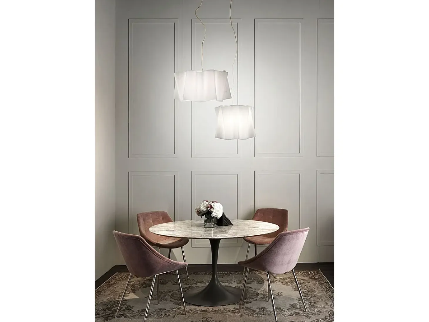 Sospensione Moderna Folio Polilux ® Bianco E Metallo Cromo 1 Luce E27 D40Cm