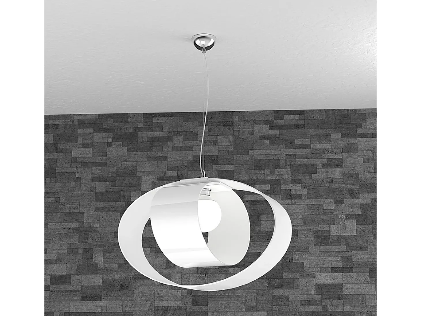 Sospensione Moderna Lap Metallo E Vetro Bianco 1 Luce E27 52Cm