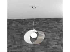 Sospensione Moderna Lap Metallo Bianco E Vetro Tortora 1 Luce E27 42Cm