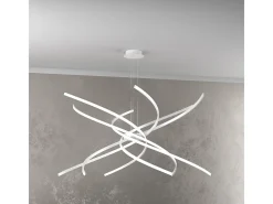 Sospensione Moderna Tornado Alluminio Bianco Led 88W D.100Cm Luce Calda