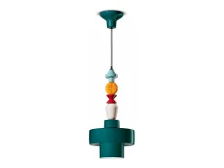 Sospensione Piccola Tonda Vintage Decò Lariat Ceramica Verde 1 Luce E27