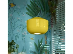 Sospensione Piccola Vintage Decò Bellota Ceramica Giallo Limone 1 Luce E27