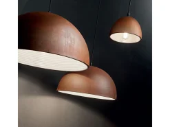 Sospensione Rustica-Country Folk Metallo Corten Ruggine 1 Luce E27 D18Cm