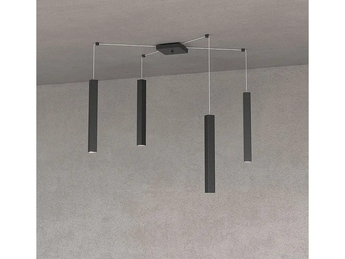 Square Tube Sospensione 4 Luci Nero Cavo Cm.250 Con Base