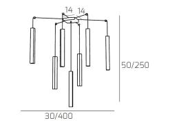 Square Tube Sospensione 7 Luci Grigio Cavo Cm.250 Con Base