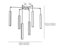 Square Tube Sospensione 6 Luci Bianco Cavo Cm.250 Con Base