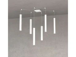 Square Tube Sospensione 6 Luci Bianco Cavo Cm.250 Con Base