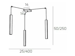 Square Tube Sospensione 3 Luci Grigio Cavo Cm.250 Con Base