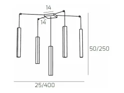 Square Tube Sospensione 5 Luci Marrone Cavo Cm.250 Con Base