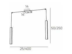 Square Tube Sospensione 2 Luci Bianco Cavo Cm.250 Con Base