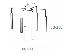 Square Tube Sospensione 6 Luci Grigio Cavo Cm.250 Con Base