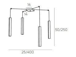 Square Tube Sospensione 4 Luci Sabbia Cavo Cm.250 Con Base