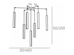Square Tube Sospensione 7 Luci Bianco Cavo Cm.250 Con Base
