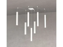 Square Tube Sospensione 7 Luci Bianco Cavo Cm.250 Con Base