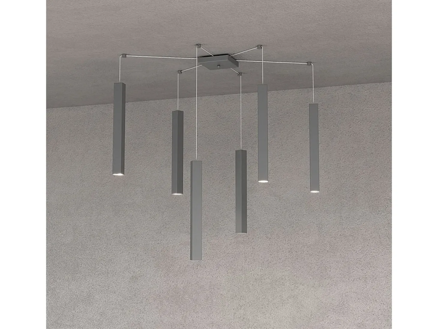 Square Tube Sospensione 6 Luci Grigio Antracite Cavo Cm.250 Con Base
