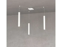 Square Tube Sospensione 3 Luci Bianco Cavo Cm.250 Con Base