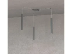 Square Tube Sospensione 3 Luci Grigio Antracite Cavo Cm.250 Con Base