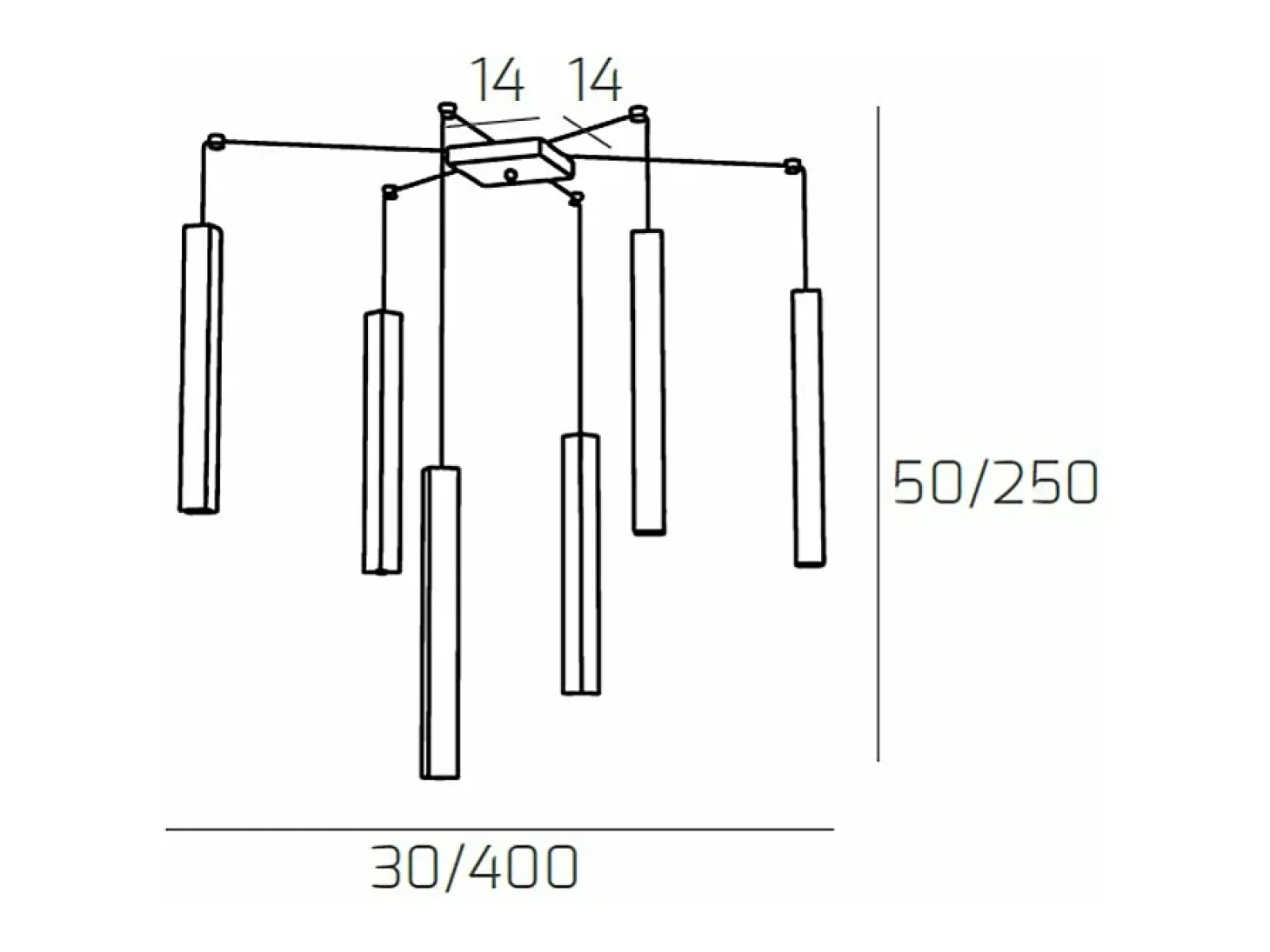 Square Tube Sospensione 6 Luci Sabbia Cavo Cm.250 Con Base