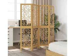 Tabique divisorio de 4 paneles en madera maciza de paulownia marrón