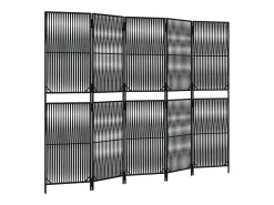 Tabique divisorio de 5 paneles de mimbre de resina negra