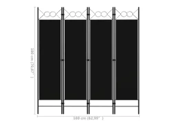 Tabique divisorio de 4 paneles Negro 160 x 180 cm