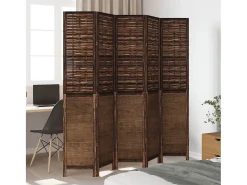 Tabique divisorio de 5 paneles en marrón oscuro fabricado en paulownia maciza