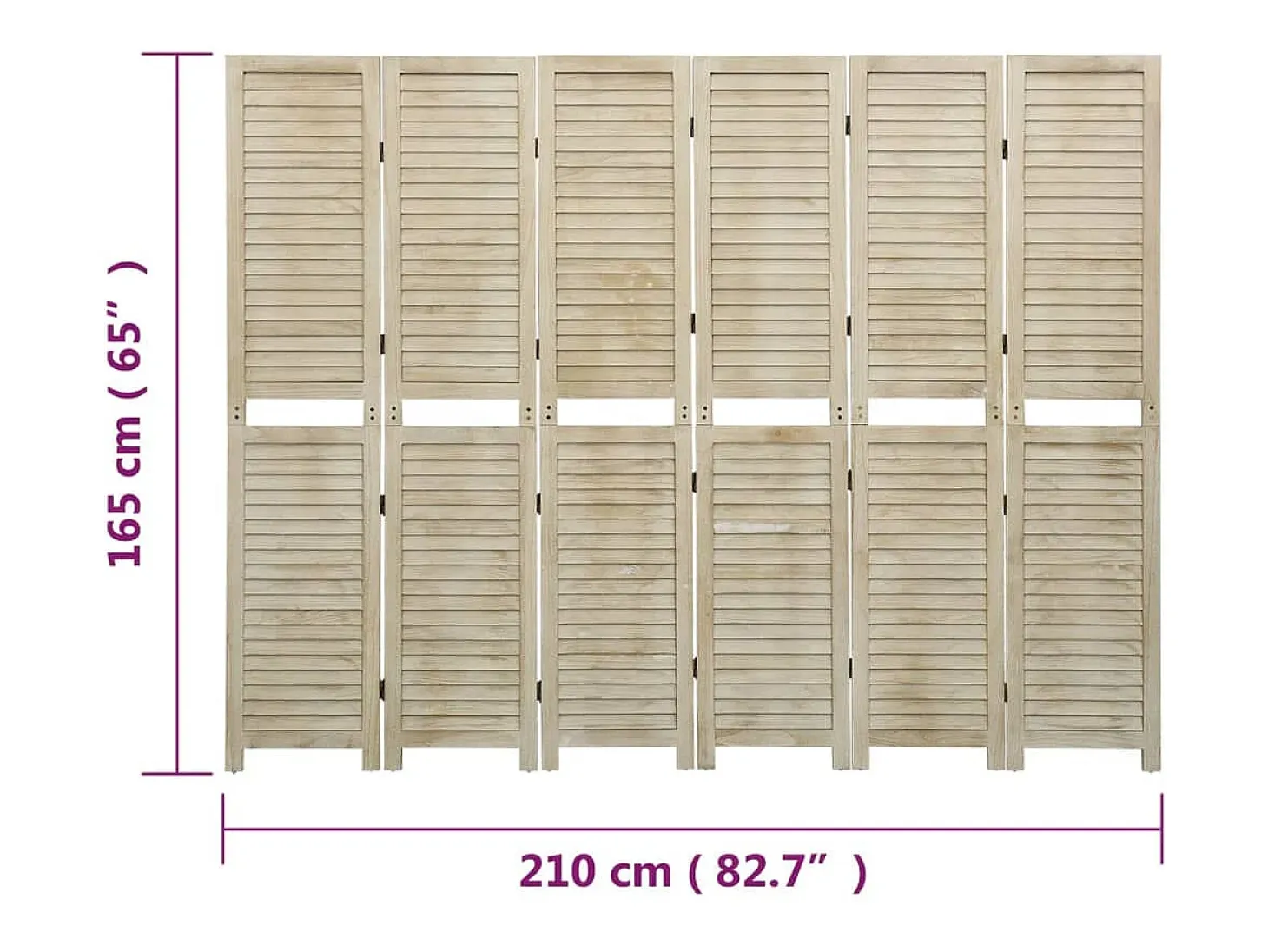 Tabique divisorio de 6 paneles 210x165 cm madera de paulownia