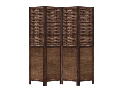 Tabique divisorio de 4 paneles de paulownia maciza en color marrón oscuro